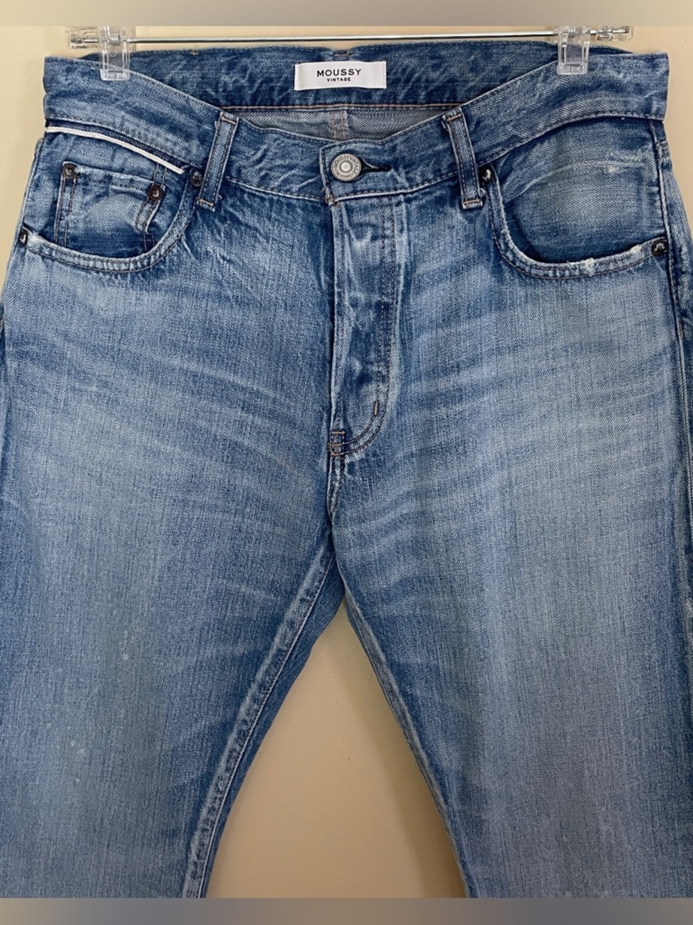 Moussy Vintage Selvedge Jeans Women's 28 Button Fly Straight Leg Distressed - Picture 6 of 16